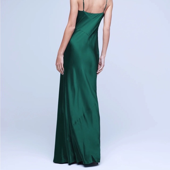 Serita Bias-Cut Silk Charmeuse Maxi Gown In Botanical Green - Picture 4 of 13